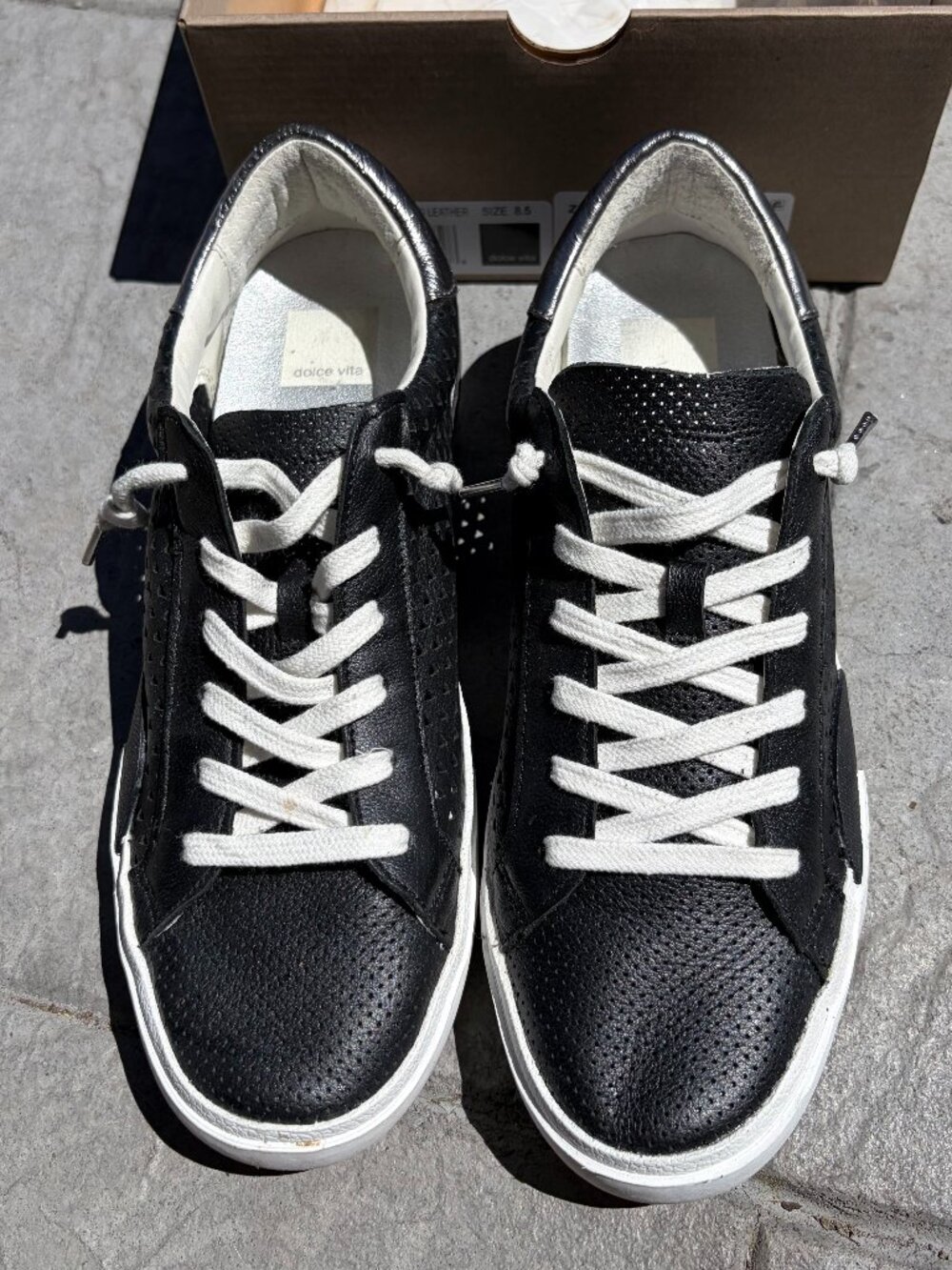 Dolce Vita Zina Black Perforated Leather Low Top Sneakers Size 8.5 - Picture 2 of 6